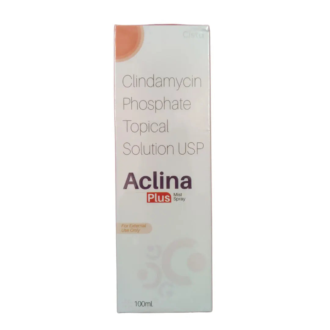 Aclina Plus Mist Spray 100ml | Clindamycin Phosphate 1% Topical Solution | Acne & Bacterial Skin Treatment