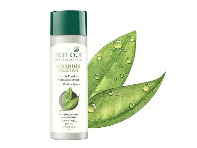 Biotique Bio Morning Nectar Flawless Skin Moisturizer – 120ml | Ayurvedic Brightening Lotion with Honey & Wheatgerm for All Skin Types