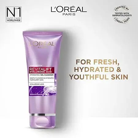 L’Oréal Paris Revitalift Hydrating Gel Cleanser 100 ml | Gentle Gel with Hyaluronic Acid for Plump, Glowing Skin V2deliver.com