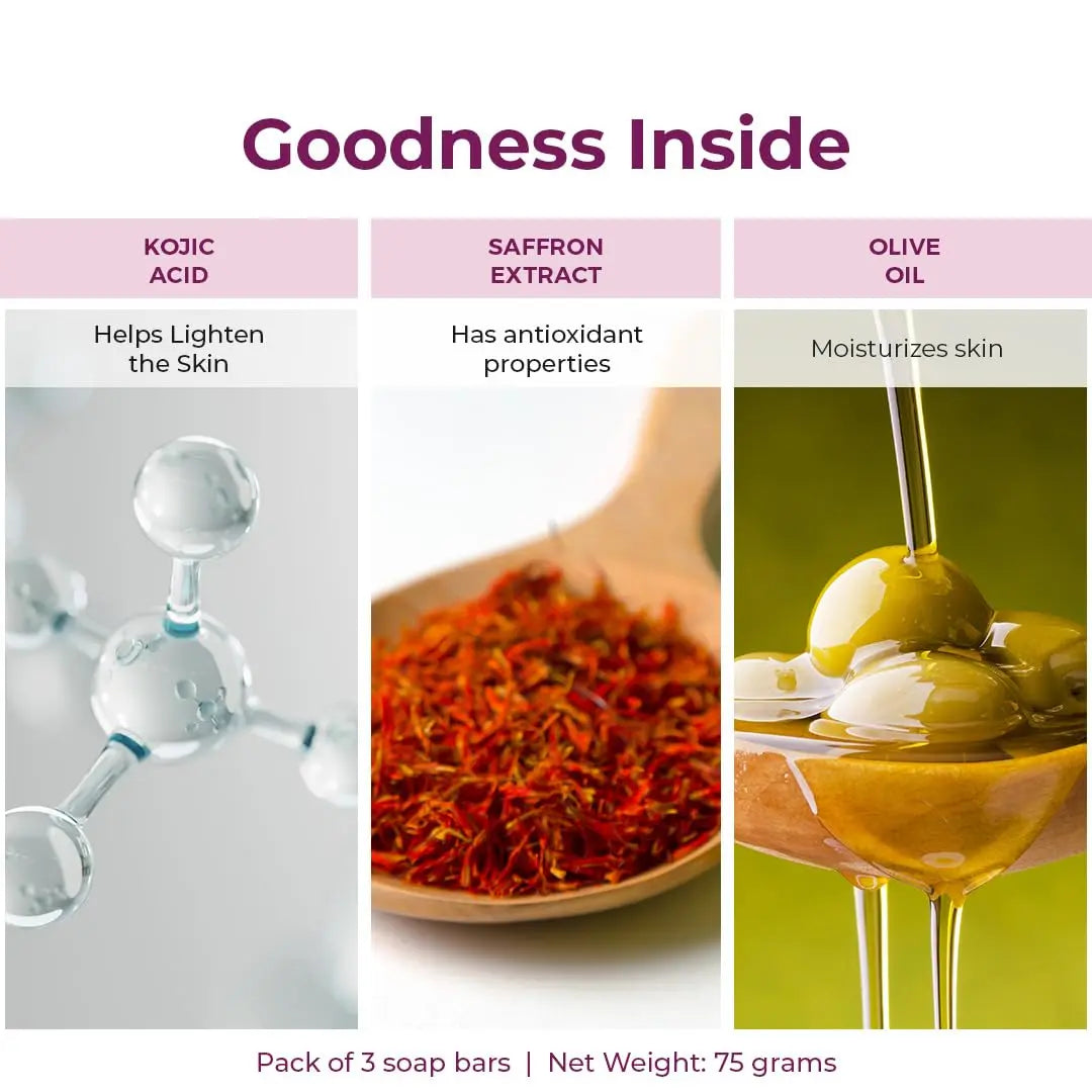 Kozicare Kojic Acid Soap & Glutathione Soap | Saffron Soap | Body Tan Removal Soap & Detan Soap | Soap For Men & Women | For Dark Spots, Excess Oil & Acne Scars | Even Out Skin Ton