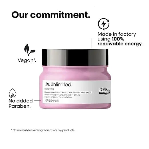 L’Oréal Professionnel Série Expert Liss Unlimited Mask 250 ml | Pro‑Keratin Smoothing Hair Mask for Frizzy, Unruly Hair