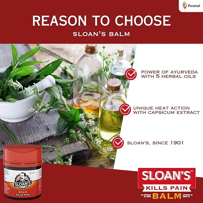 Sloan’s Balm 20 g | Herbal Pain Relief Balm with Capsicum & Ayurvedic Oils | For Muscle, Joint & Neck Pain