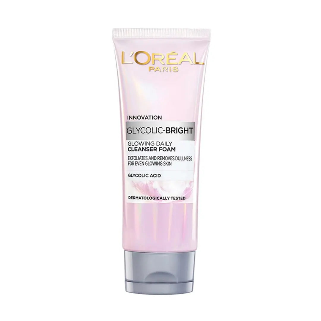 L'Oréal Paris Glycolic Bright Foaming Cleanser 100ml | Daily Brightening Face Wash with Glycolic Acid