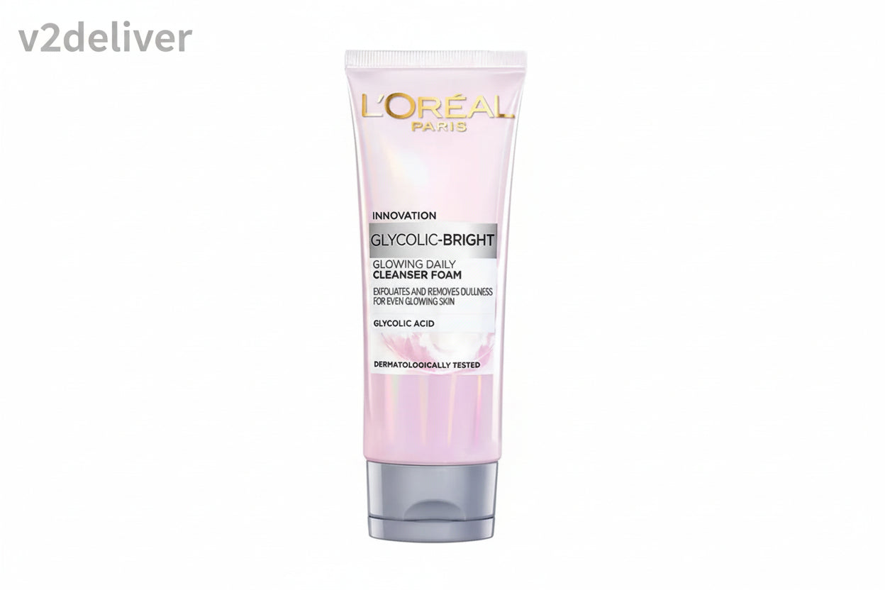 L'Oréal Paris Glycolic Bright Foaming Cleanser 100ml | Daily Brightening Face Wash with Glycolic Acid V2deliver.com
