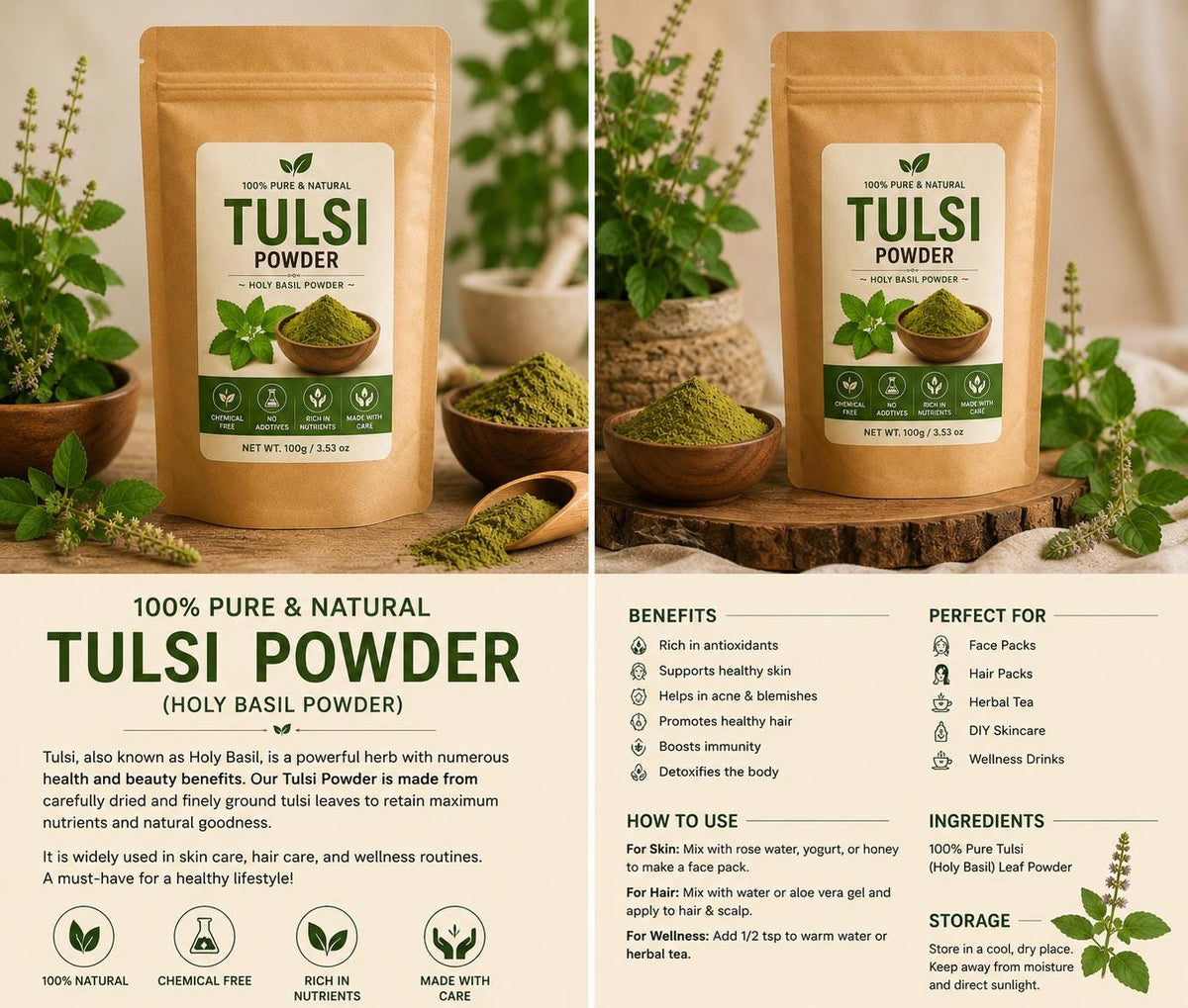 Tulsi Powder | 100% Pure Holy Basil Powder