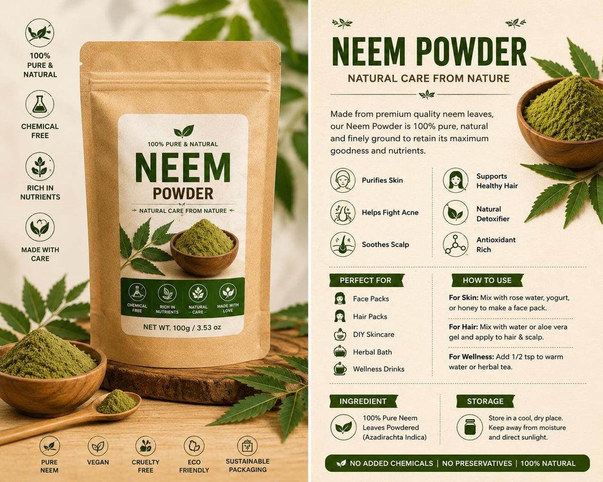 100% Pure Neem Leaf Powder for Skin & Hair Care (Natural Herbal)