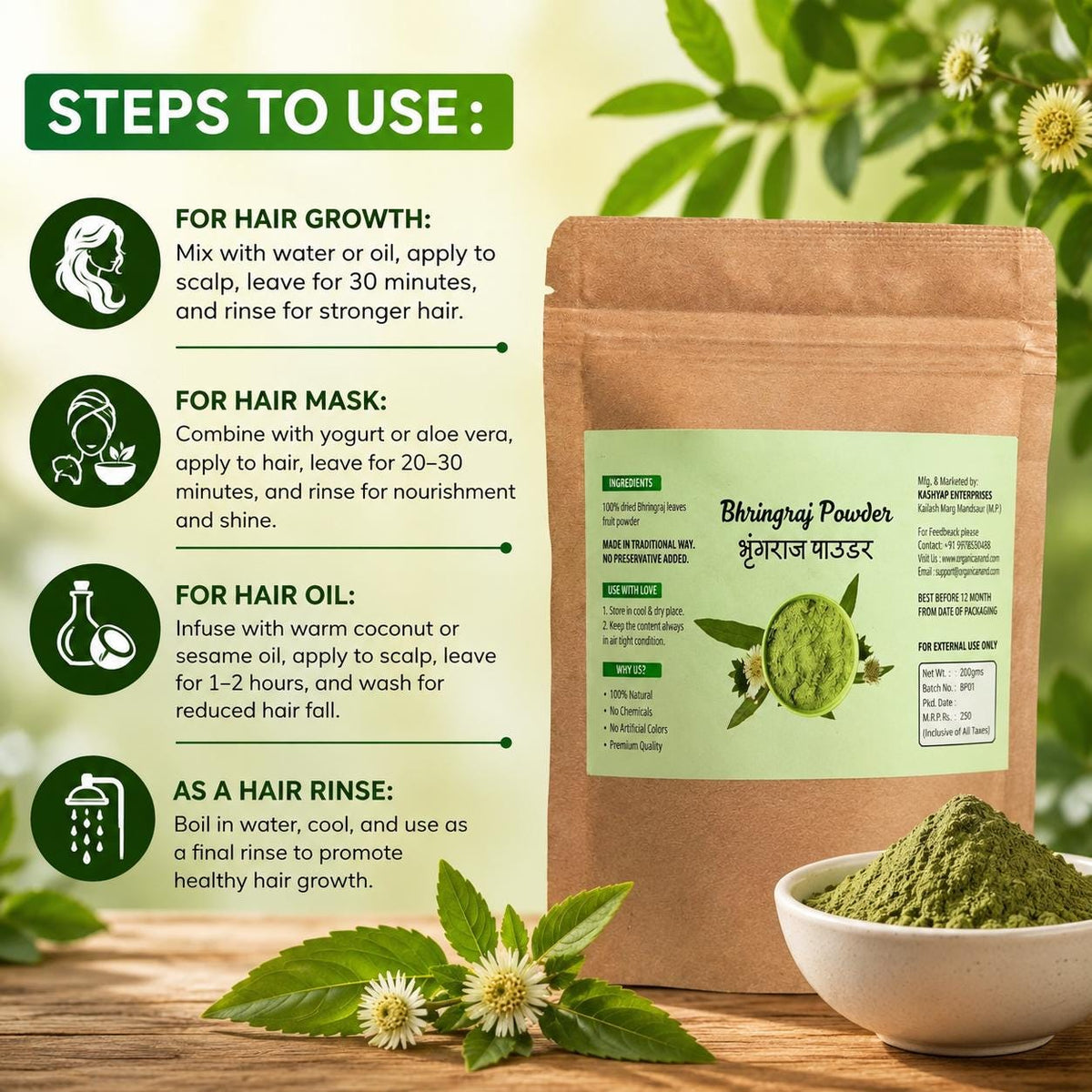 Organic Bhringraj Powder for Hair Growth | Pure Ayurvedic Leaf Powder