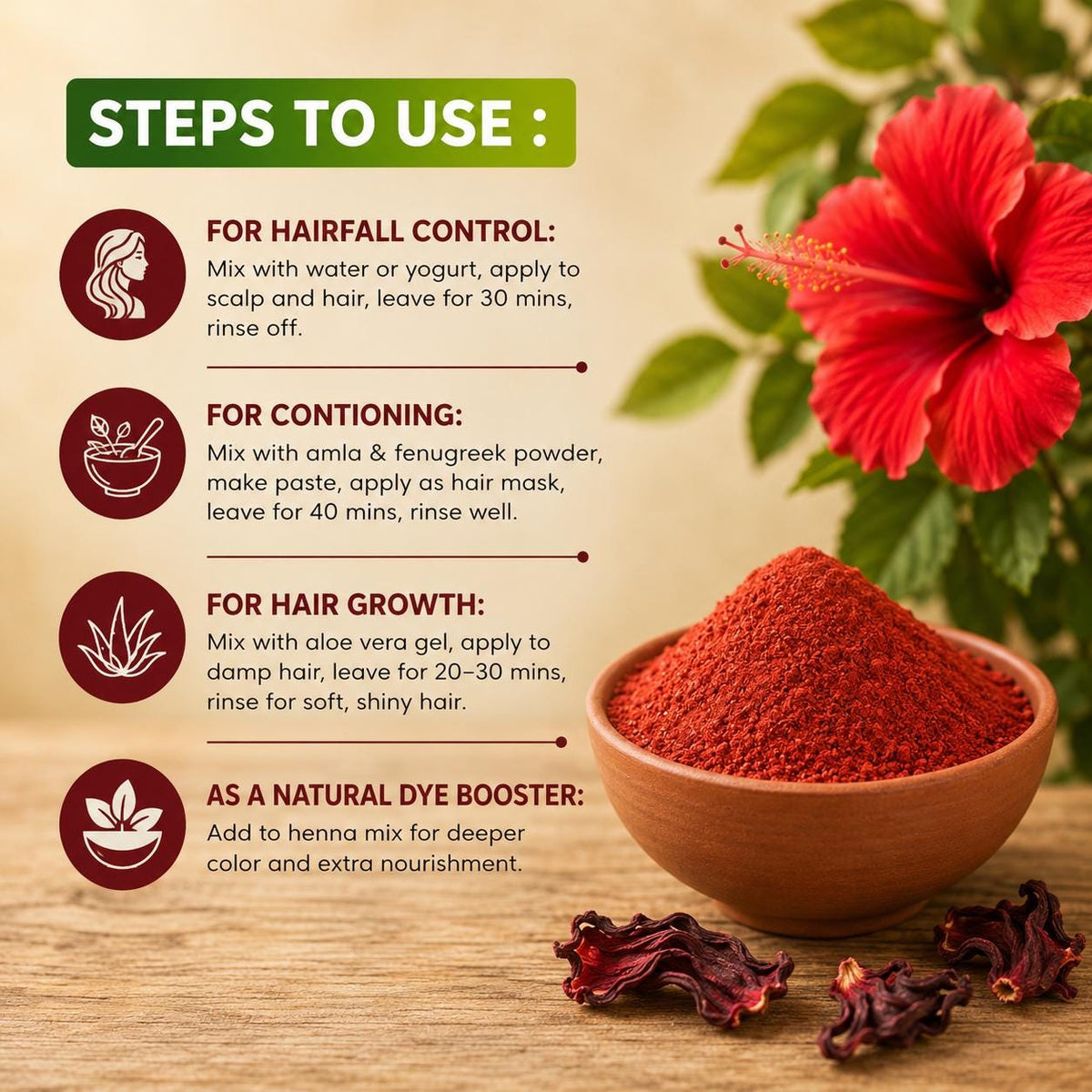 Organic Hibiscus Powder | Pure Hair Growth & Scalp Care (Chemical-Free)