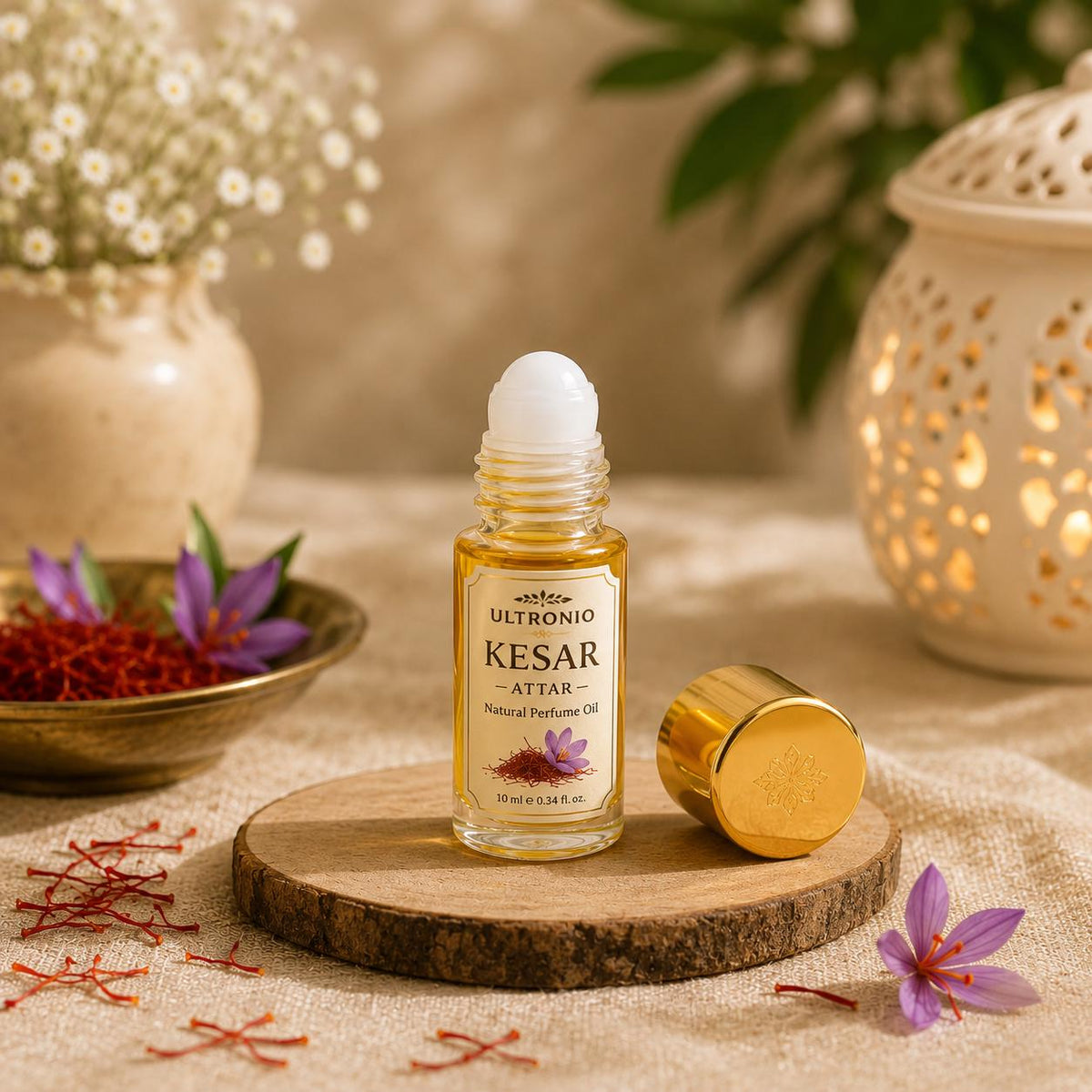 Pure Kesar Attar Oil | Natural Saffron Roll-On Perfume, Alcohol-Free, Unisex Fragrance