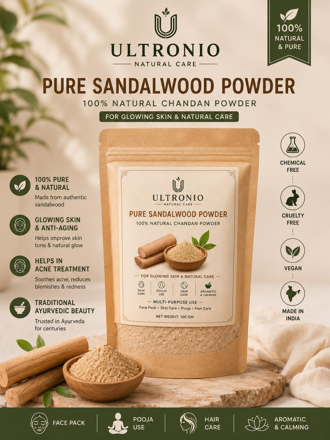 Pure Sandalwood Powder (Chandan) | Natural Face Pack, Pooja Use, Skin Care