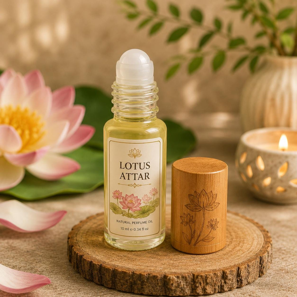 Lotus Attar Perfume Oil, Alcohol-Free Floral Fragrance, 3ml Roll-On (Pocket Fragrance)