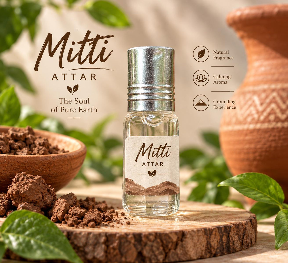 Natural Mitti Attar – 3 ml Pure Indian Earth Ittar (Earthy, Woody, Grounding Fragrance)