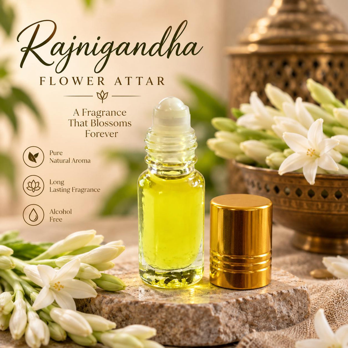 Rajnigandha Flower Attar – 3ml Tuberose Perfume Oil for Puja & Meditation