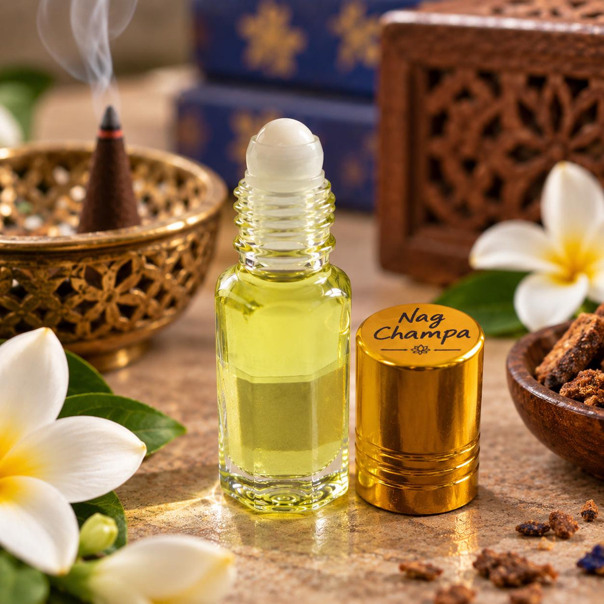 Nagchampa Flower Attar – Plumeria Pudica Ittar (3 ml) – Floral Indian Perfume Oil