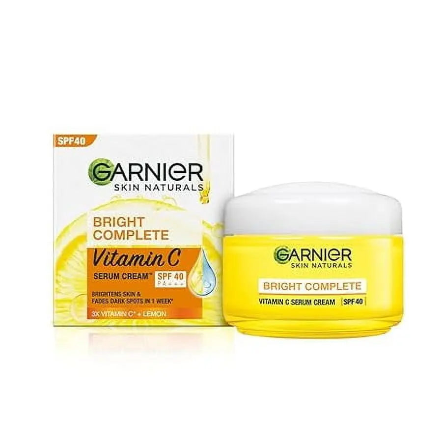 Garnier Bright Complete Vitamin C Serum Cream – SPF 40, 45g | Daily Brightening Moisturizer for Dark Spots & Sun Protection