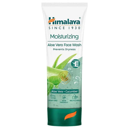 Himalaya Aloe Vera Face Wash 50ml | Herbal Moisturizing Cleanser with Cucumber & Vitamin E | Soap-Free Hydrating Skincare