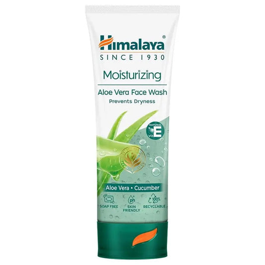 Himalaya Aloe Vera Face Wash 50ml | Herbal Moisturizing Cleanser with Cucumber & Vitamin E | Soap-Free Hydrating Skincare