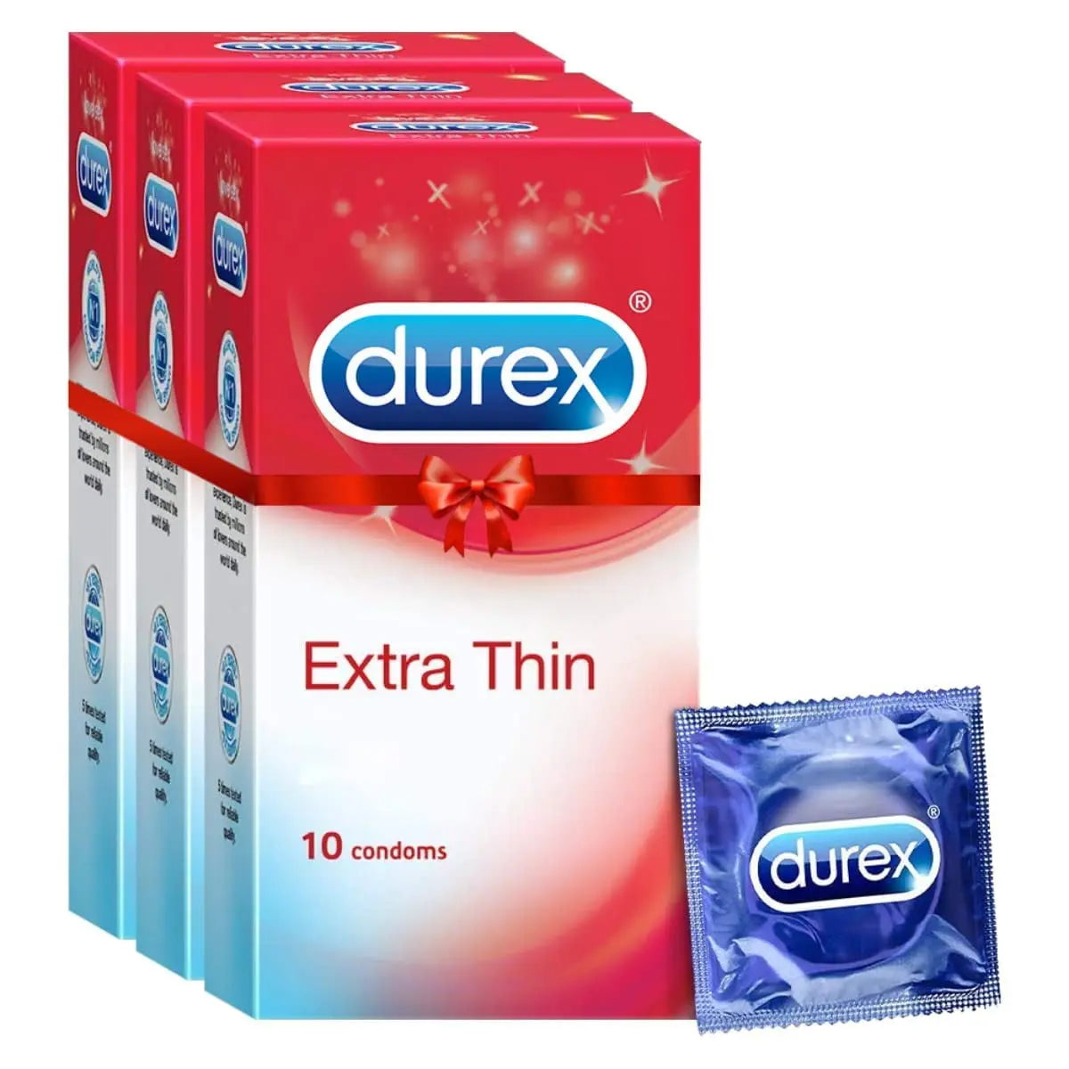 Durex Extra Thin Condoms – 10 Count (Pack of 3) | Ultra-Thin Latex Condoms for Maximum Sensation & Protection