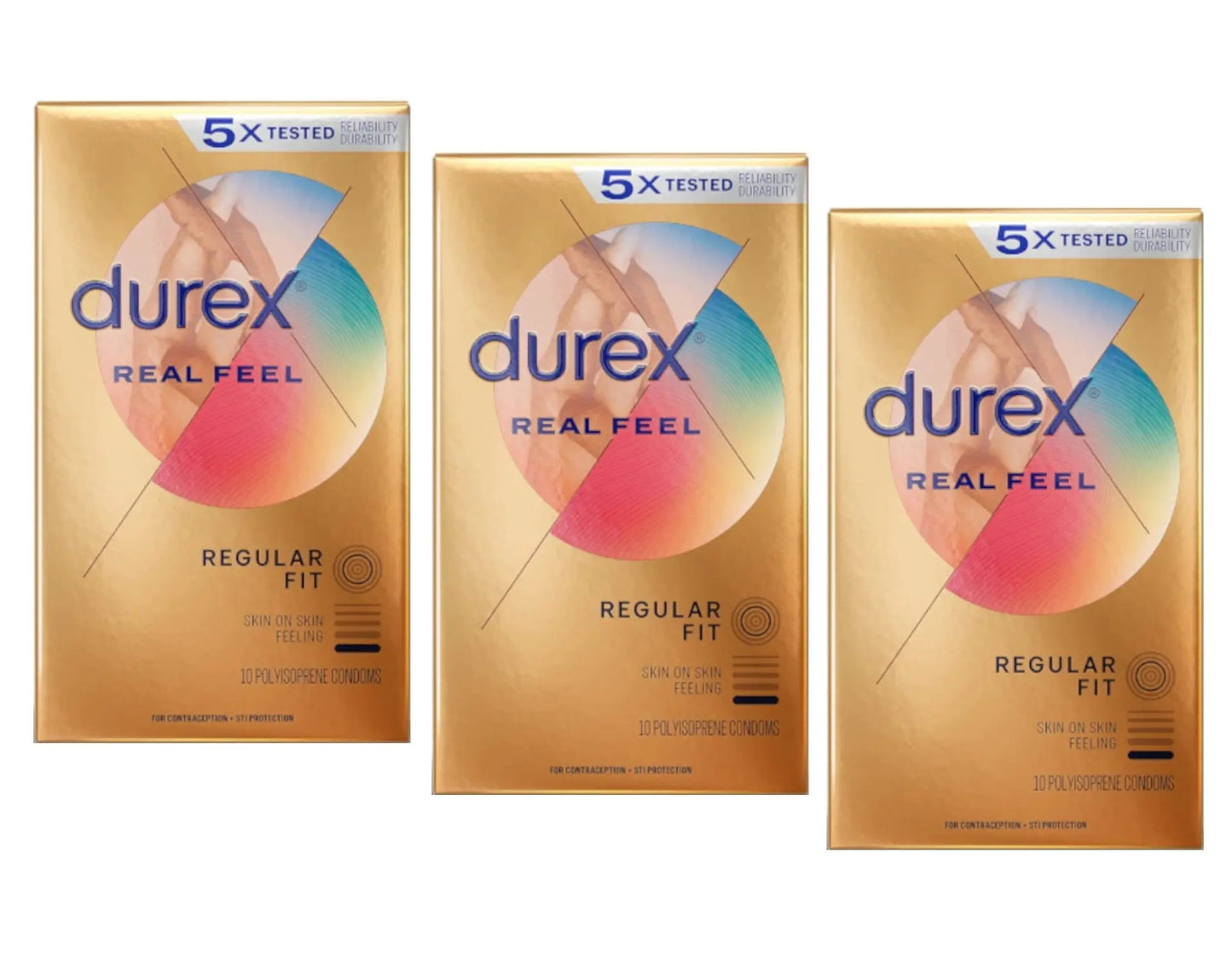 Durex Real Feel Non Latex Condoms, 30 Count 3x10 - Ultra Fine & Lubricated for Skin on Skin Feeling