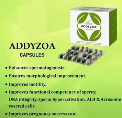 Addyzoa Capsules – Male Fertility & Sperm Motility Support | Pack of 2 × 20 Capsules | Charak Ayurvedic Formula