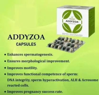 Addyzoa Capsules – Male Fertility & Sperm Motility Support | Pack of 2 × 20 Capsules | Charak Ayurvedic Formula