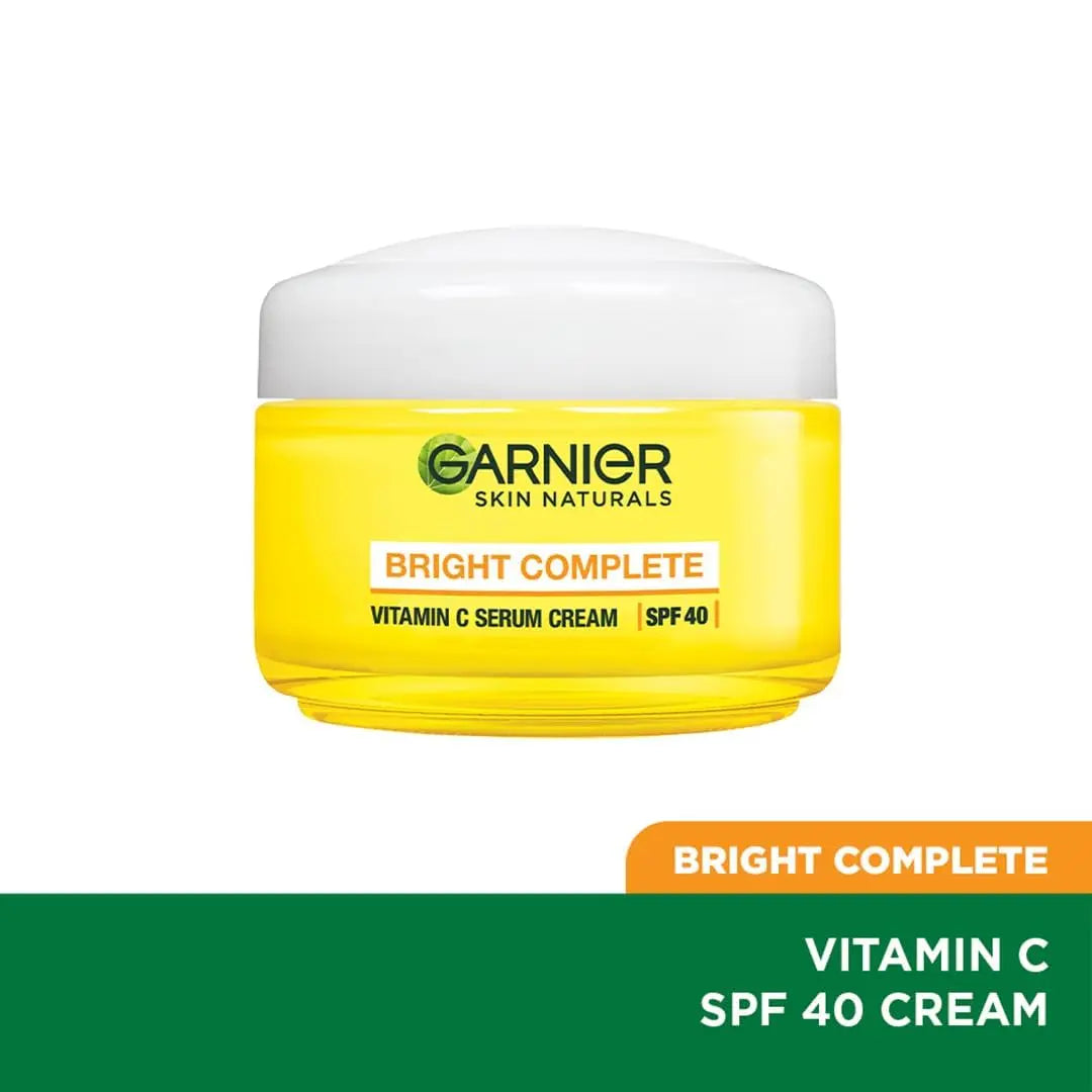 Garnier Bright Complete Vitamin C Serum Cream – SPF 40, 45g | Daily Brightening Moisturizer for Dark Spots & Sun Protection