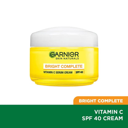 Garnier Bright Complete Vitamin C Serum Cream – SPF 40, 45g | Daily Brightening Moisturizer for Dark Spots & Sun Protection
