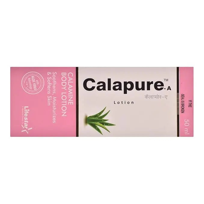 Calapure-A Calamine Body Lotion 50ml | Anti-Itch, Soothing Moisturizer with Aloe Vera & Calamine | Rashes, Prickly Heat & Skin Irritation Relief