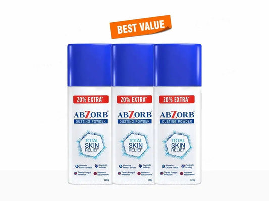 Abzorb Dusting Powder Pack of 3 (120g Each) | Anti-Fungal Talc for Itching, Rashes & Sweat Control
