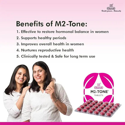 Charak M2Tone Tablets – Menstrual & Hormonal Balance | Pack of 3 × 30 Tablets | Ayurvedic Women's Health Support