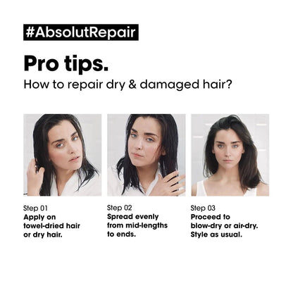 L'Oreal Professionnel Absolut Repair Shampoo 300ml & Hair Mask 250g – Intense Repair Combo for Damaged Hair