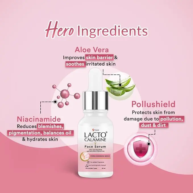 Lacto Calamine 10% Niacinamide Face Serum | Oil Control, Acne Marks & Pore Refining – 30ml