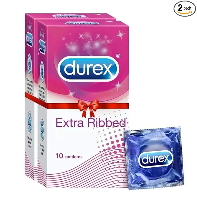 Durex Extra Ribbed Condoms 20 Count | 10s Pack of 2 | Textured for Enhanced Pleasure