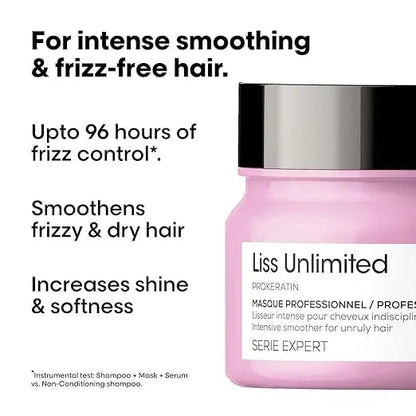 L’Oréal Professionnel Série Expert Liss Unlimited Mask 250 ml | Pro‑Keratin Smoothing Hair Mask for Frizzy, Unruly Hair