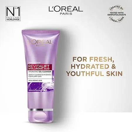L’Oréal Paris Revitalift Hydrating Gel Cleanser 100 ml | Gentle Gel with Hyaluronic Acid for Plump, Glowing Skin