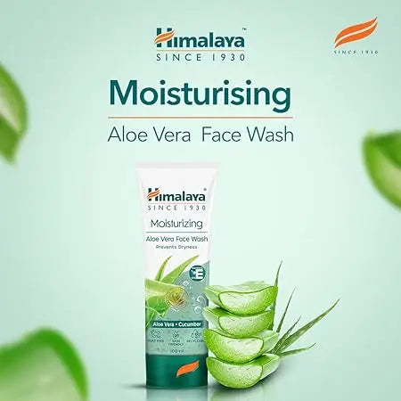 Himalaya Aloe Vera Face Wash 50ml | Herbal Moisturizing Cleanser with Cucumber & Vitamin E | Soap-Free Hydrating Skincare
