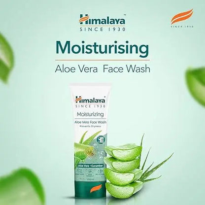Himalaya Aloe Vera Face Wash 50ml | Herbal Moisturizing Cleanser with Cucumber & Vitamin E | Soap-Free Hydrating Skincare
