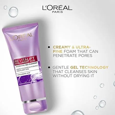 L’Oréal Paris Revitalift Hydrating Gel Cleanser 100 ml | Gentle Gel with Hyaluronic Acid for Plump, Glowing Skin