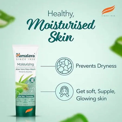 Himalaya Aloe Vera Face Wash 50ml | Herbal Moisturizing Cleanser with Cucumber & Vitamin E | Soap-Free Hydrating Skincare