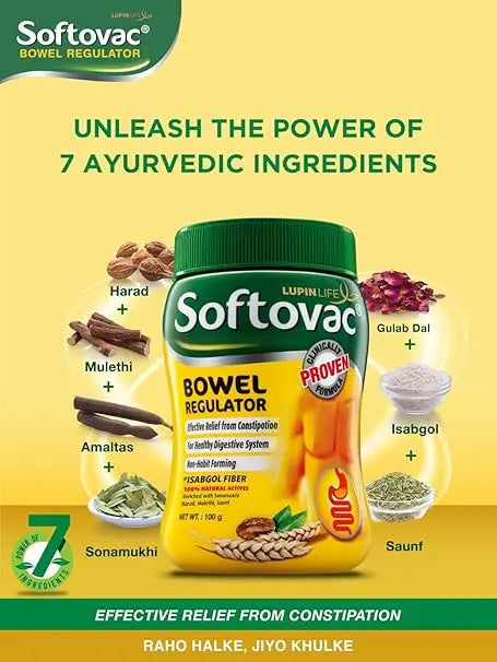 Softovac Bowel Regulator 100g | Ayurvedic Formula for Constipation Relief & Regular Bowel Movement