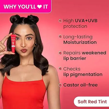 Dot & Key Ceramide & Peptide Lip Balm SPF 50 | Red Romance Tinted Lip Moisturizer | UV Protection + Collagen Boost + Instant Plump