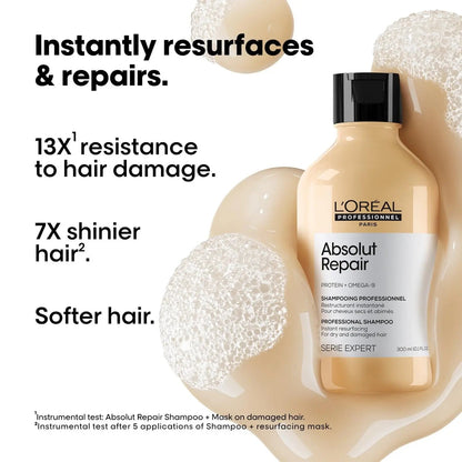 L'Oreal Professionnel Absolut Repair Shampoo 300ml & Hair Mask 250g – Intense Repair Combo for Damaged Hair