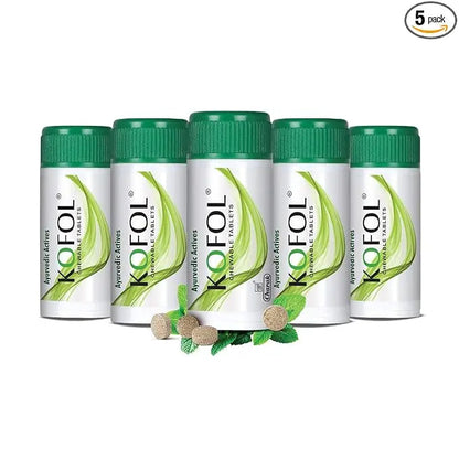 Charak Kofol Chewable Tablets – Cough & Throat Soothing | Pack of 5 × 60 Tablets | Ayurvedic Sugar-Free Lozenges