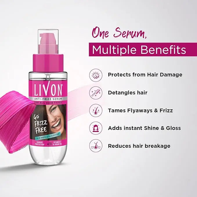Livon Hair Serum for Women & Men – 100ml | Smooth, Frizz-Free & Glossy Finish for All Hair Types