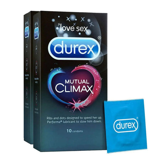 Durex Mutual Climax Dotted & Ribbed Condoms – 10 Count (Pack of 2) | Climax Delay for Men & Enhanced Sensation for Women