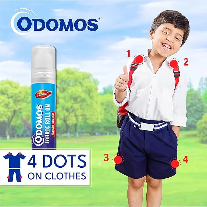 Odomos Mosquito Repellent Fabric Roll-On 8ml (Pack of 2) – Natural Protection for Kids & Adults
