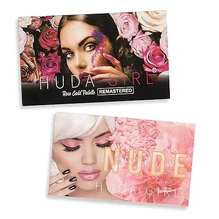 HUDA GIRL Beauty Rose Gold Remastered + Nude Edition Eyeshadow Palette Combo|Full Eye Makeup Kit
