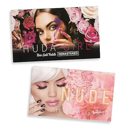 HUDA GIRL Beauty Rose Gold Remastered + Nude Edition Eyeshadow Palette Combo|Full Eye Makeup Kit