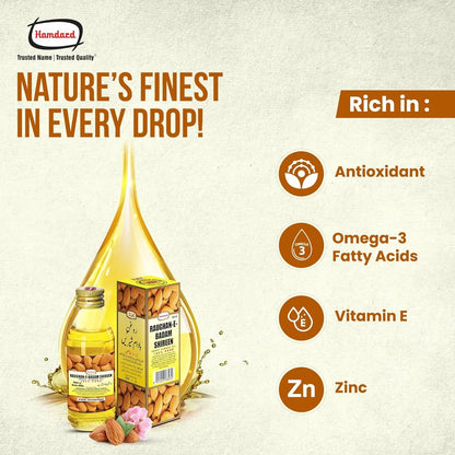 Hamdard Raughan-E-Badam Shireen 25ml (Pack of 3) | Natural Sweet Almond Oil for Skin, Hair & Body Wellness