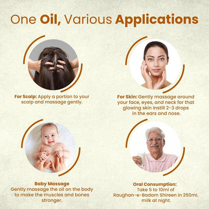 Hamdard Raughan-e-Badam Shireen 100ml | Pure Sweet Almond Oil for Skin, Hair & Wellness